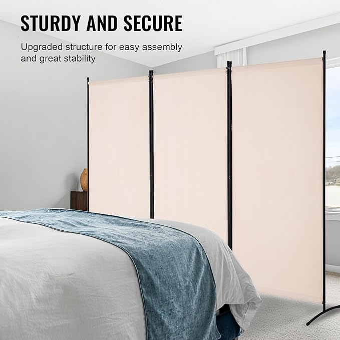 VEVOR Room Divider, 3 Panel Room Divider, Folding Privacy Screen and Portable Partition Divider for Room Separation, Freestanding Room Partitions for Office, Bedroom, Study, Beige