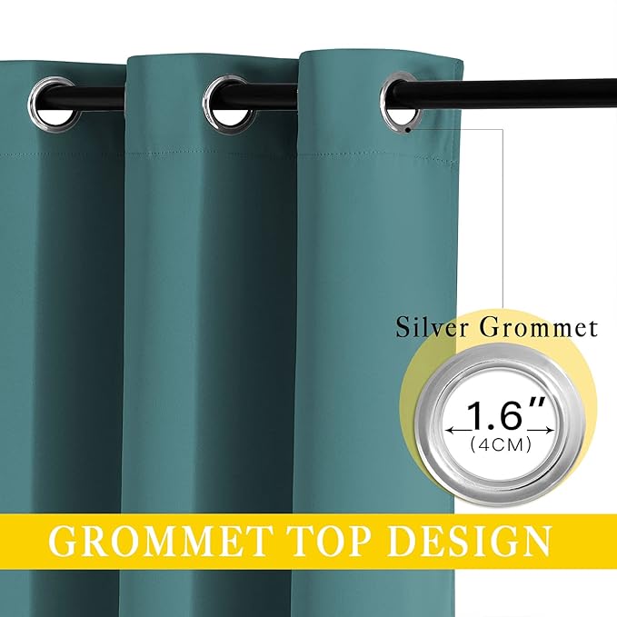 NICETOWN Blackout Room Darkening Window Curtain - Thermal Insulated Solid Grommet Blackout Patio Door Curtain/Drape for Living Room (Sea Teal, 1 Panel, 80 by 95-inch)