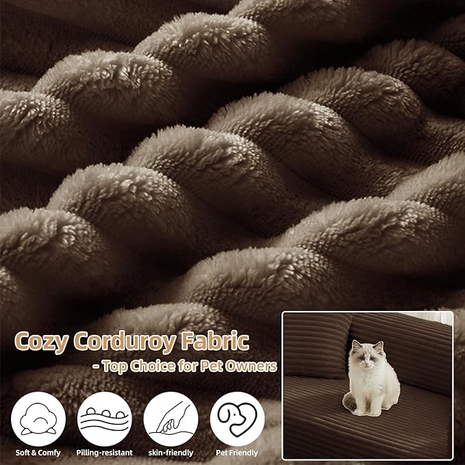 4-in-1 Convertible Folding Sleeper Sofa Bed, Fold Out Floor Sofa Couch with Fixed-Shape Frame, Cloud Corduroy Foldable Mattress Couch for Living Room Bedroom (78" Corduroy, Dark Brown)