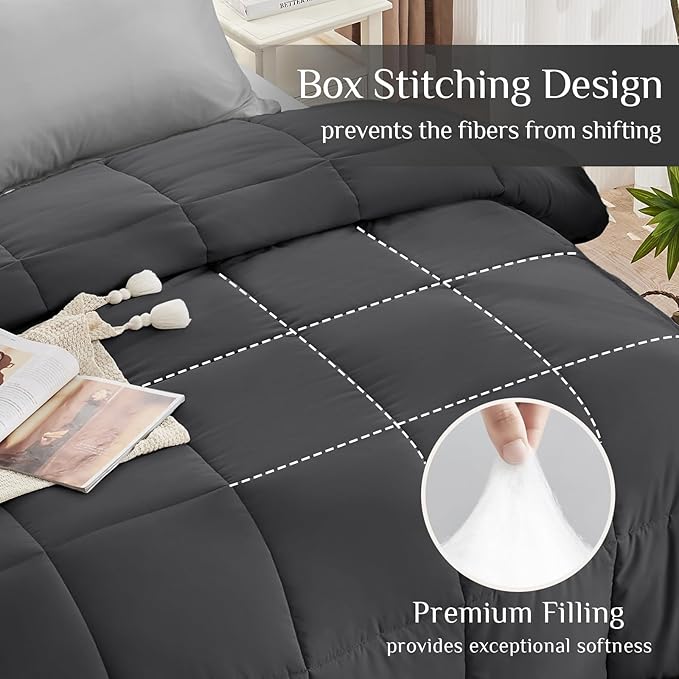 JOLLYVOGUE Twin XL Comforter Set, Ultra-Soft Bed in a Bag Twin XL Size 5 Pieces, Oeko-TEX Certified Bedding Set with Down Alternative Comforter, Sheets, Pillowcases & Shams, Dark & Light Grey