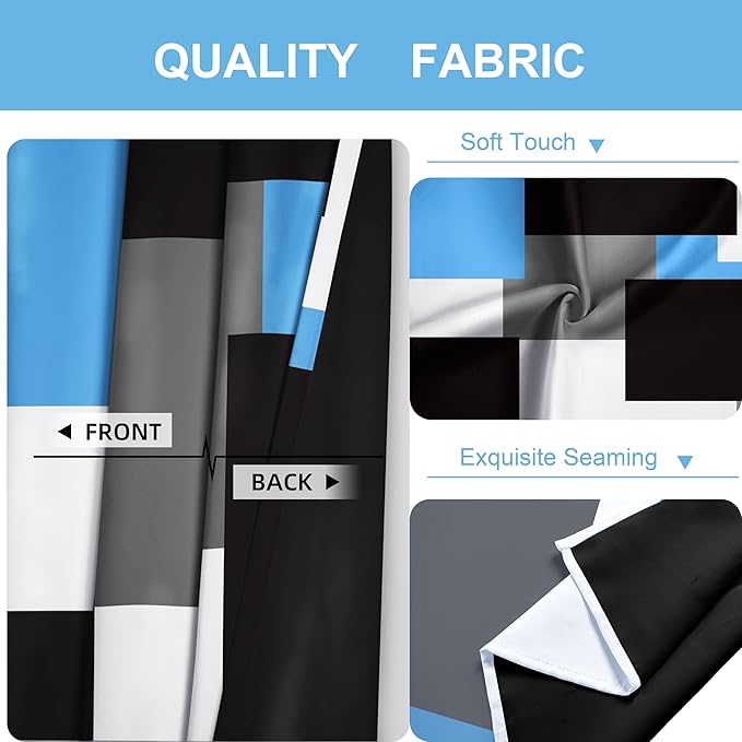 Light Blue 100% Blackout Curtains for Bedroom 108 inch Extra Long 2 Panels Set Black Grey Modern Abstract Geometric Black Out Curtains Room Darkening Window Drapes for Living Room, 52Wx108L