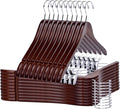 Quality Wooden Skirt Hangers with Clips Smooth Solid Wood Pants Hangers with Durable Adjustable Metal Clips, Swivel Hook, Coat, Jacket, Blouse Suit Hangers (Walnut - Chrome Hook, 20)