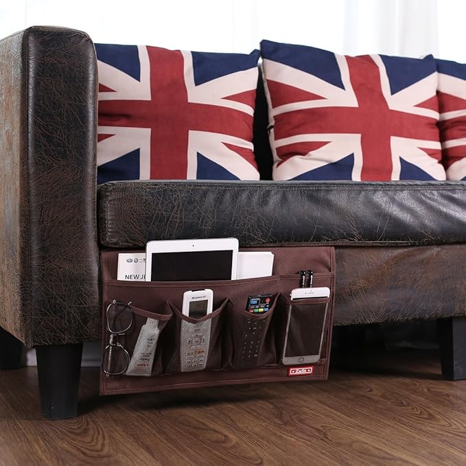 Zafit Bedside Storage Organizer - 6 Pocket Table Caddy for Remotes, Phone, Glasses (Coffee)