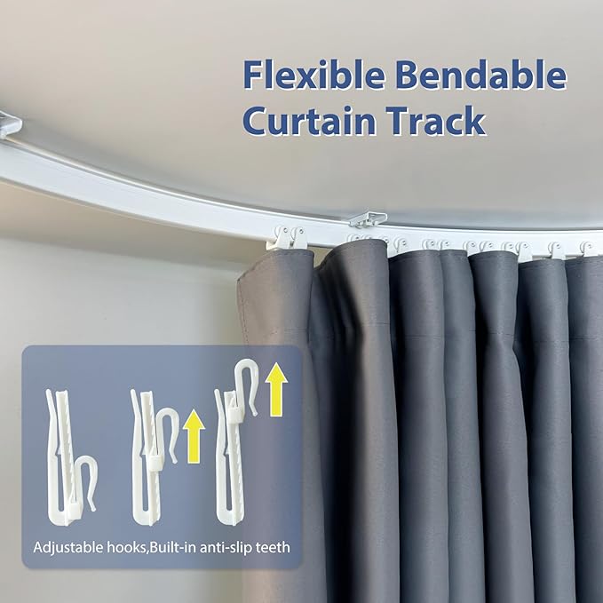 Room Divider Ceiling Mounted Curtains Track Sets Extra Wide Blackout Curtain Flexible Tracks for Bedroom Privacy Partition Separator, 1 Panel Grey Drape and White Rail, W8.3 x H9ft