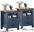 Joaxswe Nightstands Set of 2 with Charging Station, Farmhouse Night Stand with 2 Drawers and Shelf Storage, Wooden Side End Table, Bedside Cabinet for Bedroom, Living Room, Closet,Office (Blue) | with 2 Drawers, and Shelf Storage, Bedside Cabinet, for ...