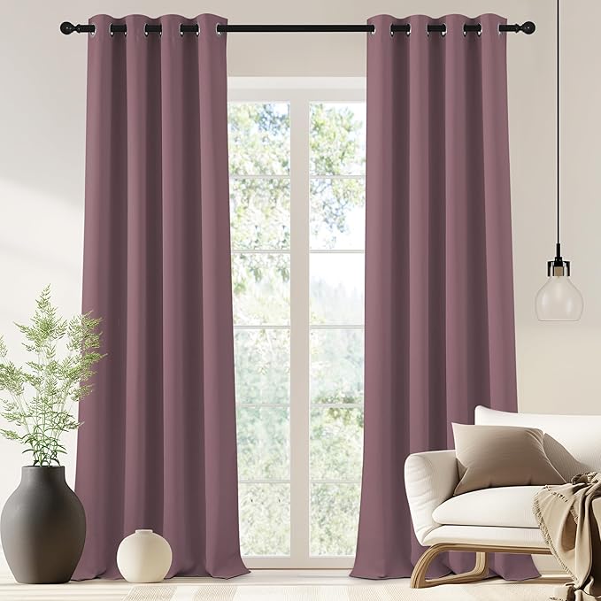 NICETOWN Blackout Drapery Curtain Panel 90 inches Long - Window Treatment Thermal Insulated Grommet Blackout Curtain/Drape for Bedroom Living Room (Dry Rose, 1 Panel, 46 by 90 inches)