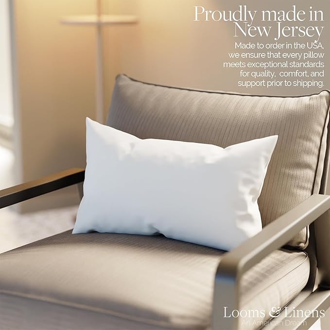 Looms & Linens 14 x 24 inch Lumbar Pillow Insert for Throw Pillows for Couch - Down Alternative Pillow Made in USA only - Lumbar Support Pillow Inserts