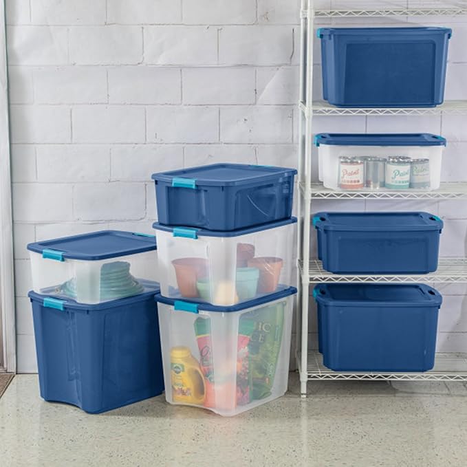 Sterilite 12-Pack Latch and Carry, Clear Plastic Storage Bins with Latching Lids and Full-Grip Handles, 12 Gallon