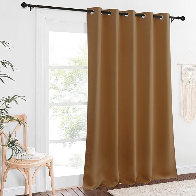 NICETOWN Sliding Door Window Treatment Blackout Patio Door Curtain Panels, Privacy Thermal Drapes for Bedroom Living Room Department with Grommet Top (Gold Brown, W66 x L110)
