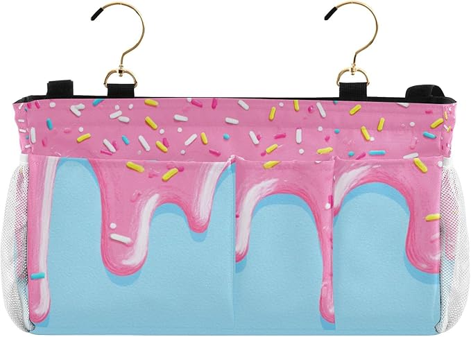 Bedside Caddy Hanging Bunk Bed Caddy Bed Organizer Hanging Pocket with 2 Hooks Bedside Storage Organizer Pocket Bag Holder Cartoon Dripping Frosting