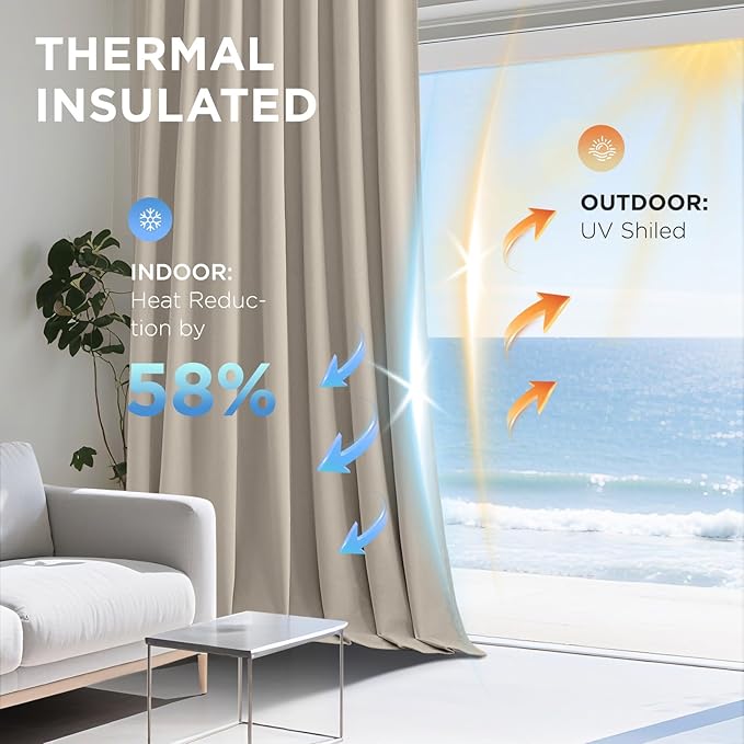 Joydeco Light Beige 100% Blackout Curtains 102 Inch 2 Panels, Luxury Thermal Light Beige Velvet Curtains for Bedroom Living Room, Soundproof Blackout Window Drapes, Rod Pocket & Back Tab (52W x 102L)
