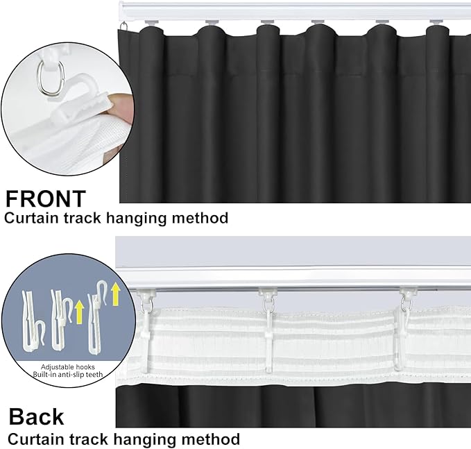 Room Divider Blackout Curtain Track Curtains Wall Dividers Panels Screen for Living Rooms Bedroom Office Privacy Partition Separation, W180 × L96 Inch,1 Panel, Black