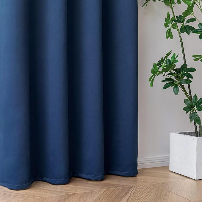 Blackout Curtains 96 Inches Long 2 Panels Set, Navy Blue Curtains Thermal Insulated Room Darkening Drapes for Bedroom, Rod Pocket Light Blocking Drapes Living Room(52W × 96L, Navy Blue)