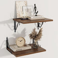 Dreamland Deep Floating Shelves, 16" W x 12" D Wall Shelves Set of 2, Wide Display Shelf Wall Mounted with Brackets, Bookshelf for Living Room, Bathroom, Bedroom, Walnut