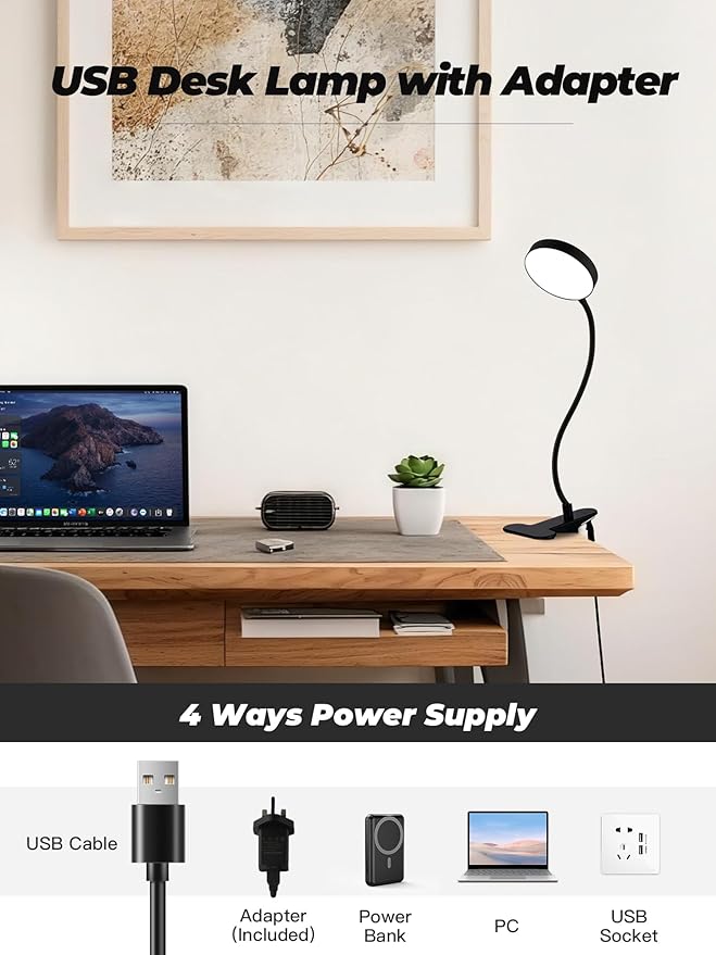 Desk Lamp,10 Colors RGB&Warm White Desk Light,10 Brightness Dimmable Clip On Lamp,500LM Bright Reading Light,USB Adapter Table Lamp for Office,Computer,Work,Study,Craft,Bedside Table,Bedroom