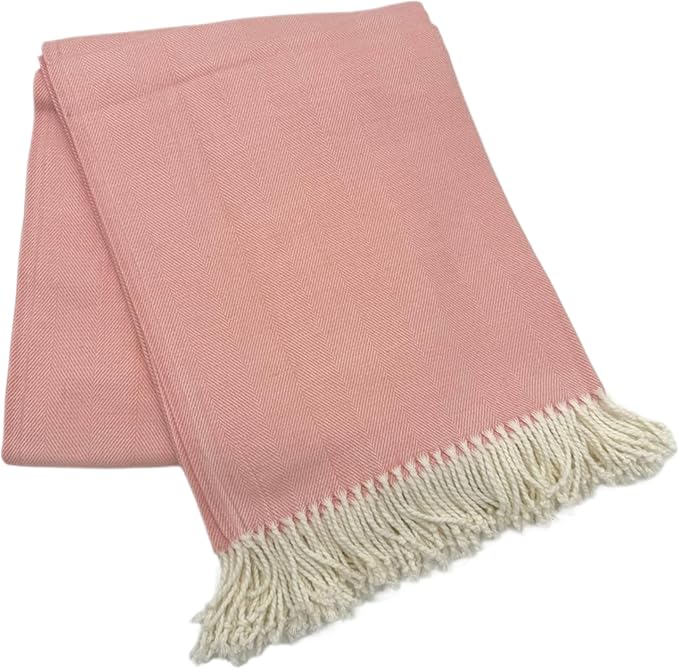 Alashan Cotton Acrylic Adirondack Herringbone Woven Throw (Pink Carnation)
