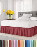 Wrap Around Dust Ruffle Bed Skirt - Burgundy - for Queen Size Beds with 12 Inch Drop - Elastic Strap - Adjustable Pleated Bedskirt with Brushed Fabric and Wrinkle Free - for Women, Men, Kids & Teens