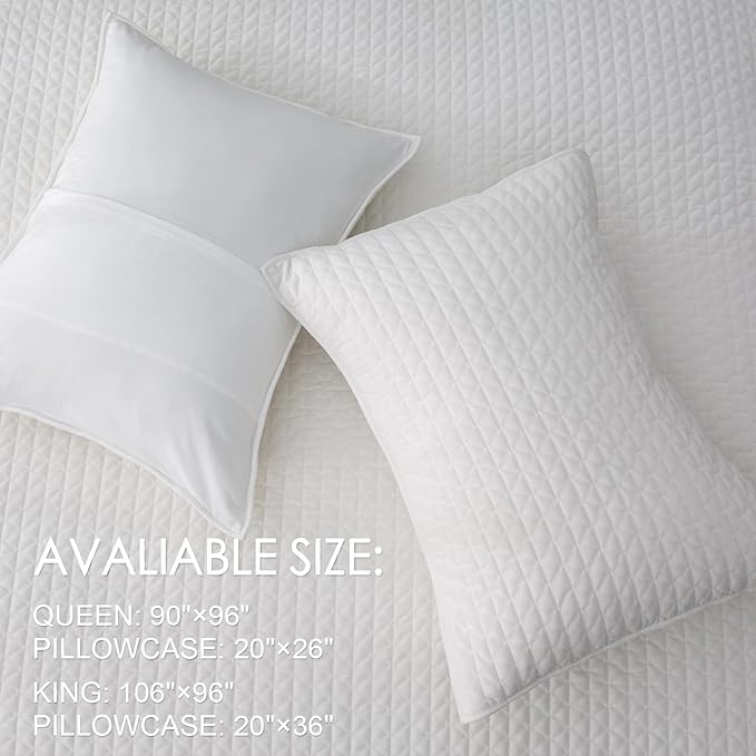 Powdion Velvet Quilt Queen Size, Oversized Bedspread Quilted Bedding Set, Luxurious Soft Coverlet Set Lightweight Velvet Comforter for All Season with Pillow Shams, 90x96 Striped White