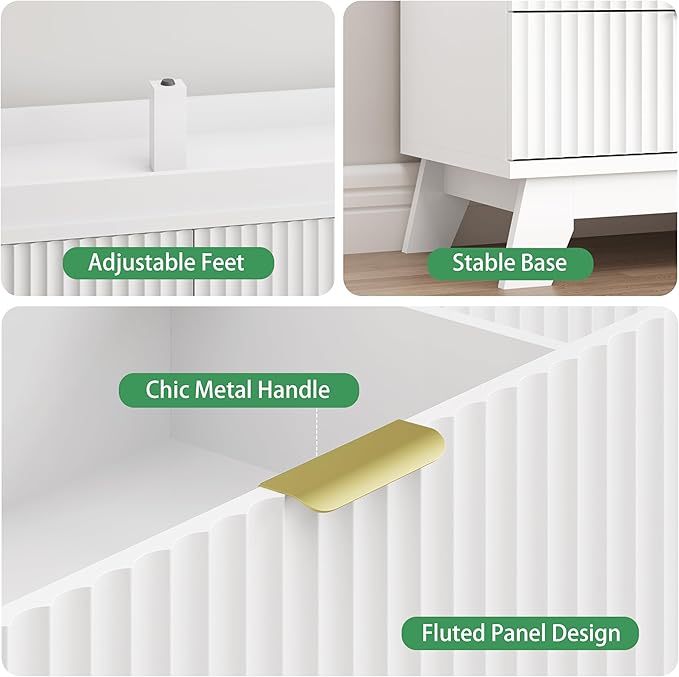 Fluted Dresser for Bedroom with 6 Drawers, 48" Wide Modern Chest of Drawers with Metal Handle, Wooden Dresser TV Stand, Wood Closet Clothes Storage Drawer Organizer for Living Room, Hallway, White