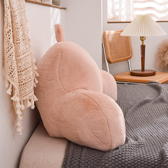 Holawakaka Reading Pillow for Sitting up in Bed Sofa Kids Teens, Backrest Pillow with Arms for Girls Women Petites Pregnancy, Back Support Cushion for Couch Floor Nursery Playroom Blush