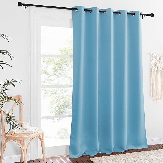 NICETOWN Sliding Door Window Treatment Blackout Patio Door Curtain Panels, Privacy Thermal Drapes for Bedroom Living Room Department with Grommet Top (Teal Blue, W66 x L110)