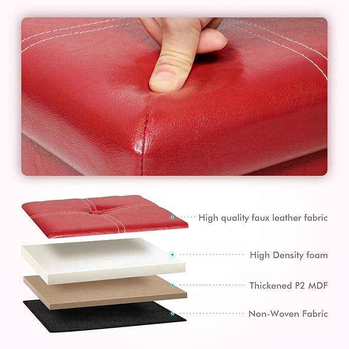 B FSOBEIIALEO Folding Storage Ottoman Cube, Faux Leather Footrest Seat Coffee Table, Red 11.8"x11.8"x11.8"