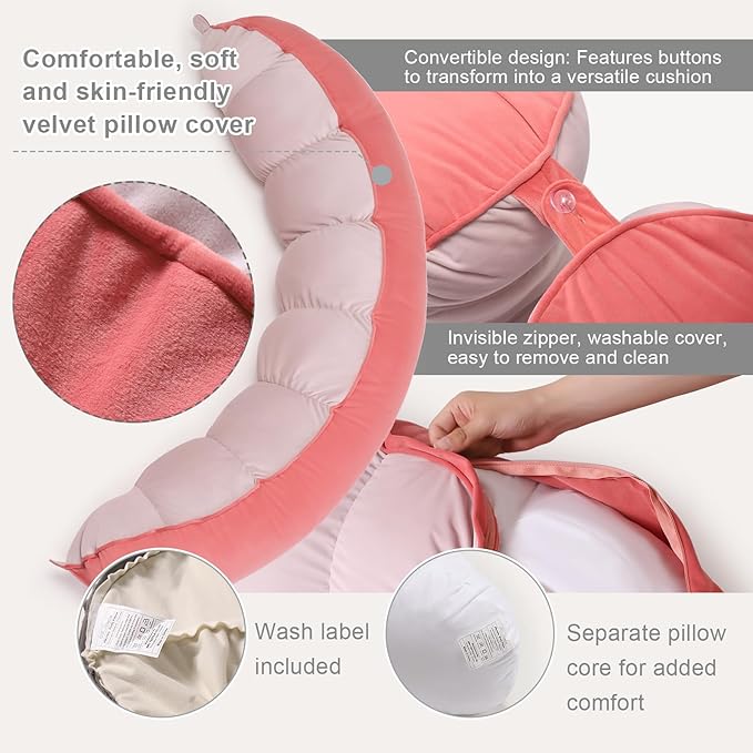 Peallow(Pat. Pend) – Long Round Body Pillow for Adults, Bolster Pillow for Sleeping, Soft and Supportive Pillow for Sleeping & Lumbar Support