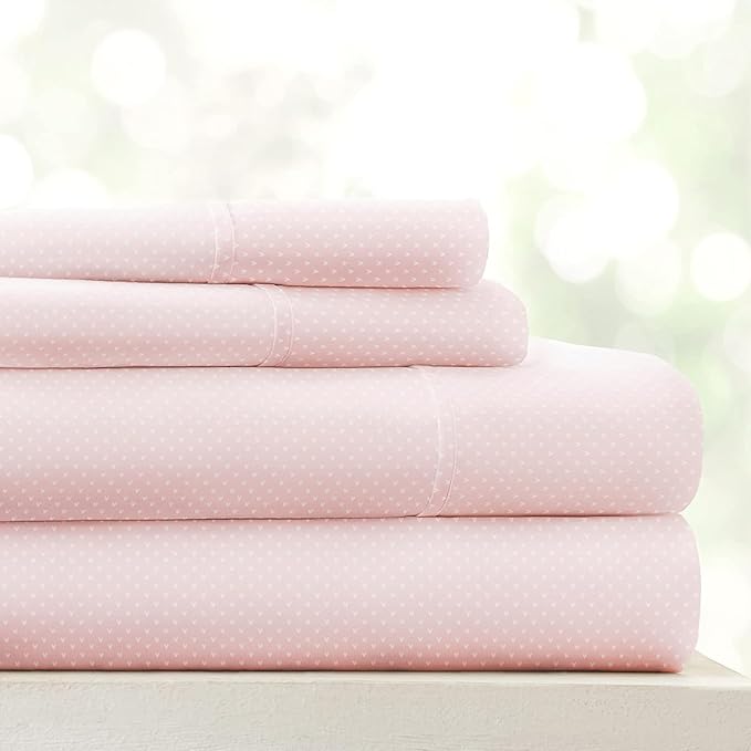 Linen Market Patterned Microfiber Full Sheet Set 4 Piece – Oeko-TEX Certified Ultra Soft & Wrinkle-Free - 16" Deep Pocket Sheets - Easy Care Full Size - My Heart Pink