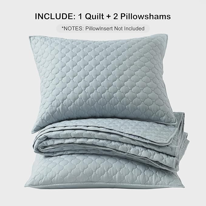 HORIMOTE HOME Quilt King Size Chambray Blue, Lightweight Quilt for Summer, Ultra-Soft Polyester Modern Style Quilted Clouds Pattern Bedspread Quit Set 3 Pieces(1 Quilt and 2 Pillow Shams)