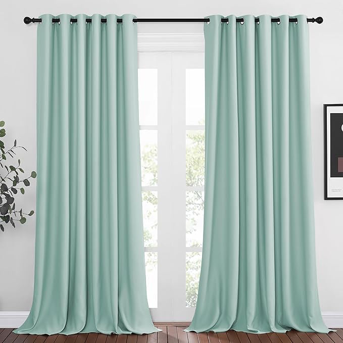 NICETOWN Light Reducing Grommet Curtains - Triple Woven Textured Soft Curtain Panels for Living Room Window Treatment Drapes for Sliding Door (W80 x L108, Aqua Blue, 2 Pieces)