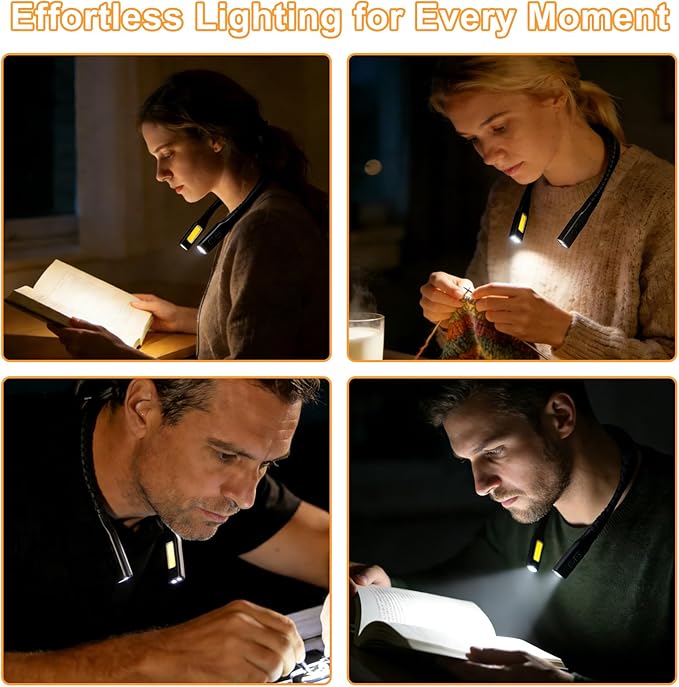 Rechargeable Neck Light with Dual-Sided LED, 1200mAh Battery, Large Velvet Neck Pad, Perfect for Bed Reading, Knitting, Camping, and Book Lovers(Black)