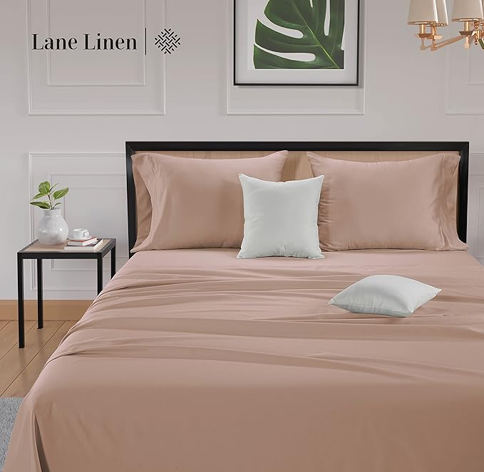 LANE LINEN 600 Thread Count 100% Mercerized Cotton Twin Bed Sheets Set - Machine Wash, Soft & Comfy Hotel Like Thick Rose Bedding Set, Cotton Bedding Sheets & Pillowcases - Sepia Rose