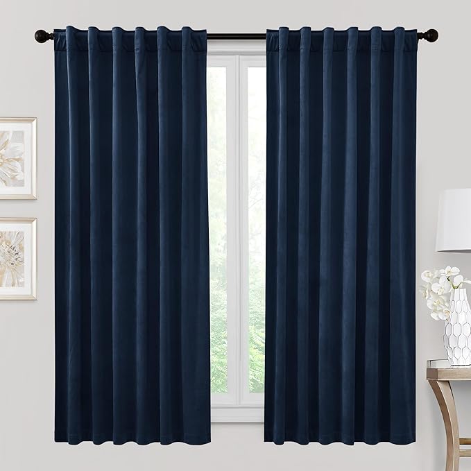 RYB HOME Velvet Curtains 72 inches Length, Back Tab & Rod Pocket Soft Fabric Curtains & Drapes for Home Office Attic Cafe Basement, Black, W 52 x L 72, 2 Panels Set
