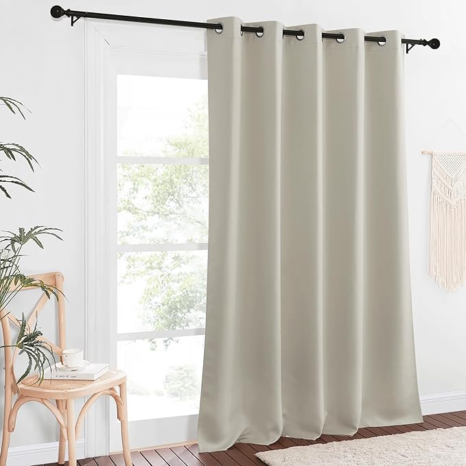 NICETOWN Patio Blackout Curtain Panels - Extra Wide Sliding Door Thermal Insulated Drape, Privacy Room Divider Curtain for Bedroom Office (Natural, 66 x 118 Inch Long)