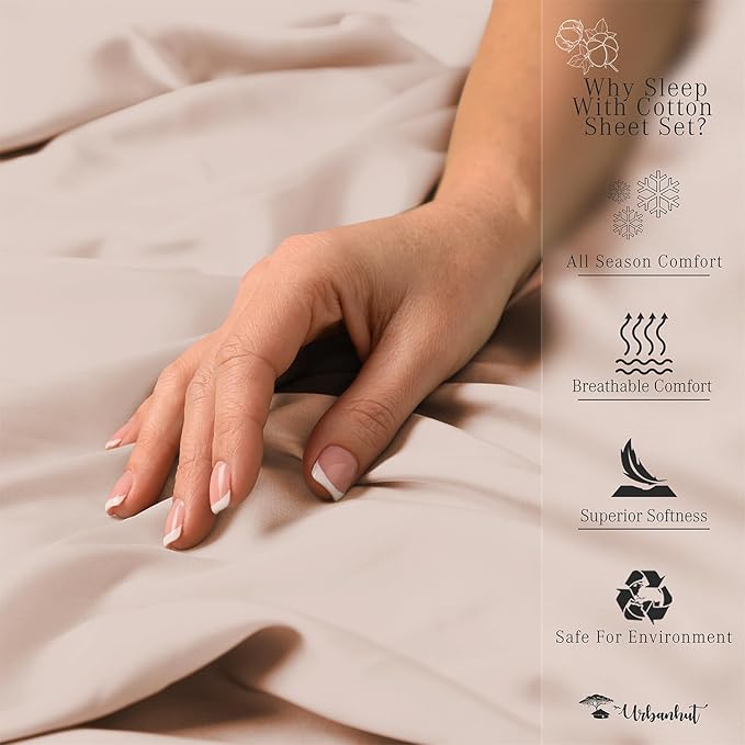 URBANHUT 800 Thread Count 100% Cotton California King Size Sheets, Luxury 4 Piece Cal King Bedsheets, Hotel Sheets Sateen Finish - Better Than Egyptian, 16" Elasticized Deep Pocket - Blush Pink