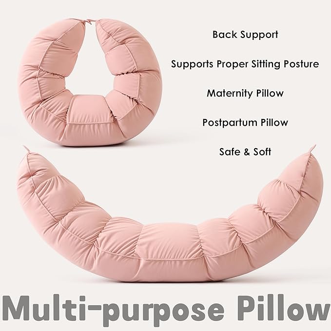 Peallow(Pat. Pend) – Long Round Body Pillow for Adults, Bolster Pillow for Sleeping, Soft and Supportive Pillow for Sleeping & Lumbar Support (Soft Pastel Pink, 59")