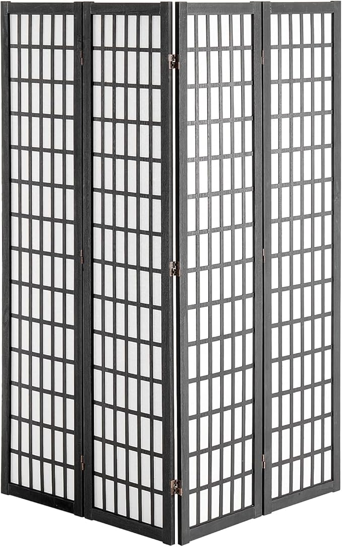 VEVOR Room Divider, 4 Panel Japanese Room Divider, Wood Folding Privacy Screen Indoor, Partition Dividers Portable Decoration Screens, for Room Separation Home Office Restaurant & Bedroom(Black)