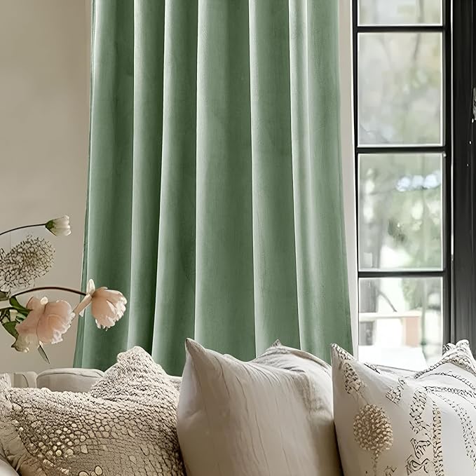 AUSSPVOCT Sage Green Velvet Curtains 96 Inches for Bedroom, Thermal Insulated Super Soft Room Darkening Curtains Luxury Window Drapes for Living Room Nursery, Back Tab Rod Pocket, W52 x L96, 2 Panels