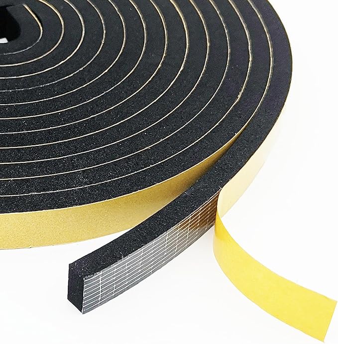 Weather Stripping Door Seal Strip, Strong Adhesive, Weatherproof, Reduce Noise, Gap Filler, Foam Insulation Tape for Doors and Windows, Black, 1 in x 1/4 in x 13 Ft