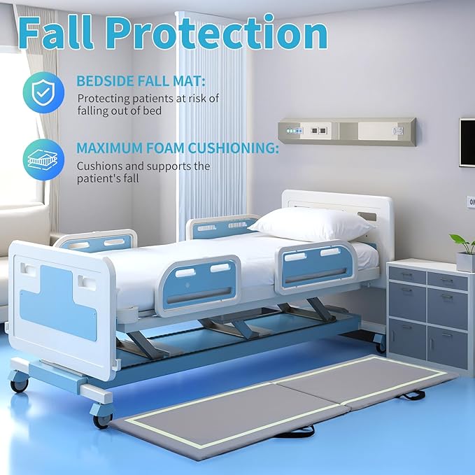 Winado Fall Mat for Elderly, 68" x 23" Bi-Fold Floor Mat Bedside Anti-Slip Protection Standing Safety Mats Reduce Risk for Elderly, Patients, Home or Hospital Care, Grey