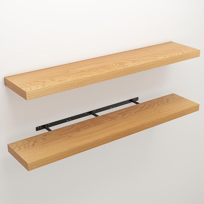 Floating Shelves for Wall, 9.3" Deep Wall Mounted Wood Shelves for Bathroom, Bedroom, Living Room, Kitchen, Hanging Shelf for Books/Storage/Room Decor (Oak, 48")