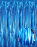 GOER 3.2 ft x 9.8 ft Metallic Tinsel Foil Fringe Curtains Party Photo Backdrop Party Streamers for Birthday,Graduation,New Year Eve Decorations Wedding Decor (5 Pcs,Matte Blue,Thick Material)