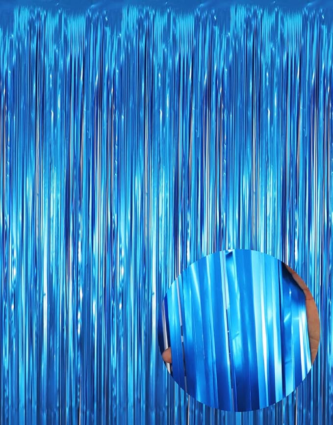 GOER 3.2 ft x 9.8 ft Metallic Tinsel Foil Fringe Curtains Party Photo Backdrop Party Streamers for Birthday,Graduation,New Year Eve Decorations Wedding Decor (5 Pcs,Matte Blue,Thick Material)