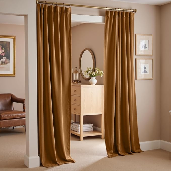 Lazzzy Velvet Blackout Curtains Thermal Insulated Room Window Drapes Super Soft Luxury Curtains for Living Room Bedroom Rod Pocket 2 Panels, Gold Brown, 62" W x 90" L