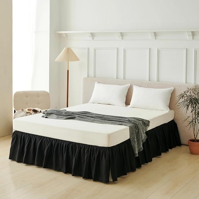 Bed Skirt King Size Ruffled Bed Skirt with Split Corners, Black Bed Skirts 12 Inch Drop, King Size Bed Skirting with Platform, 12'' King