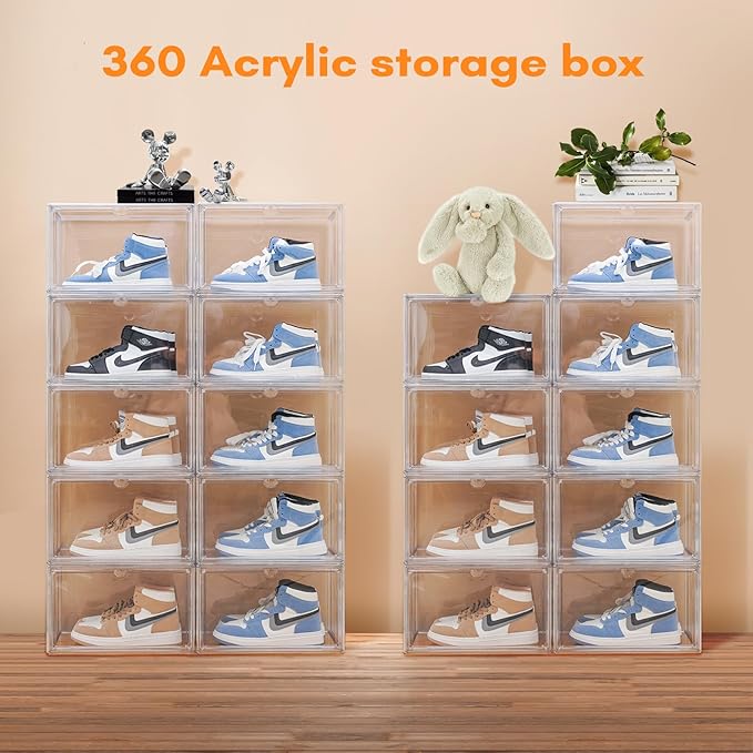 4 PACK XXL Shoe Storage Boxes Clear Stackable Acrylic Shoe Organizer for Closet Fit for US 15(4 PACK Acrylic)