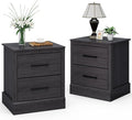 Giantex Farmhouse Nightstand Set of 2, Wood Bedside Table with 2 Storage Drawers, Compact Floor Night Stand End Table, Accent Sofa Side Table for Bedroom, Grey Oak