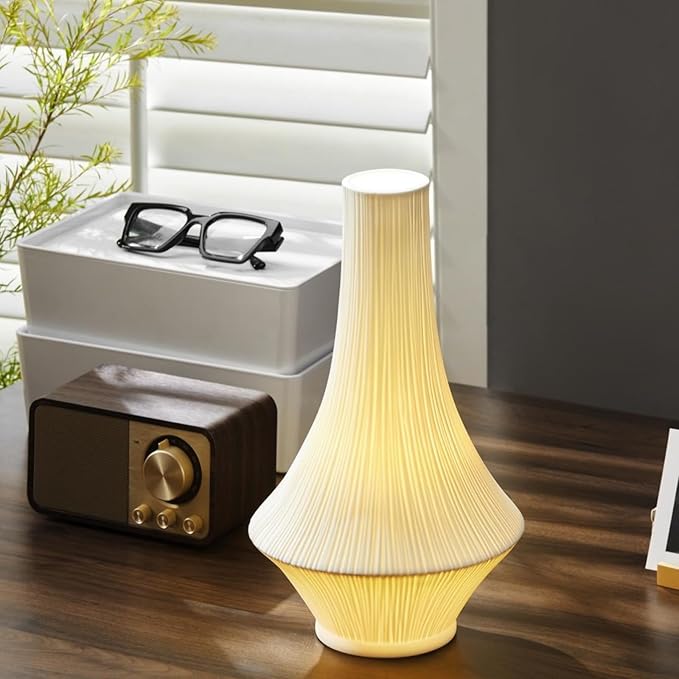 RONDURE 12.3" Modern Ceramic Table Lamp, Modern Bedside Lamps for Bedroom, Living Room and Nightstand, White Translucent Ceramic Shade, Warm Ambient Lighting, Corded, Bulb Included