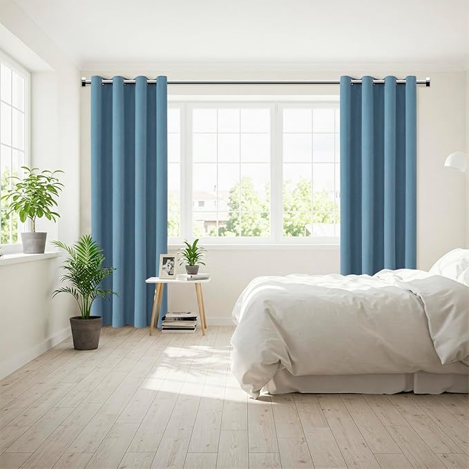 ChrisDowa 100% Blackout Blue Solid Curtains 120 Inches Long 2 Panels for Bedroom Living Room,Farmhouse Room Darkening Thermal Insulated Soundproof Grommet Top Window Treatment Drapes,52x120