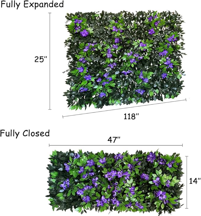 Sumery Expandable Fence Privacy Screen for Balcony Patio Outdoor,Decorative Faux Ivy Fencing Panel,Artificial Hedges (Single Sided Leaves) (1, Branches -Purple Fowers)